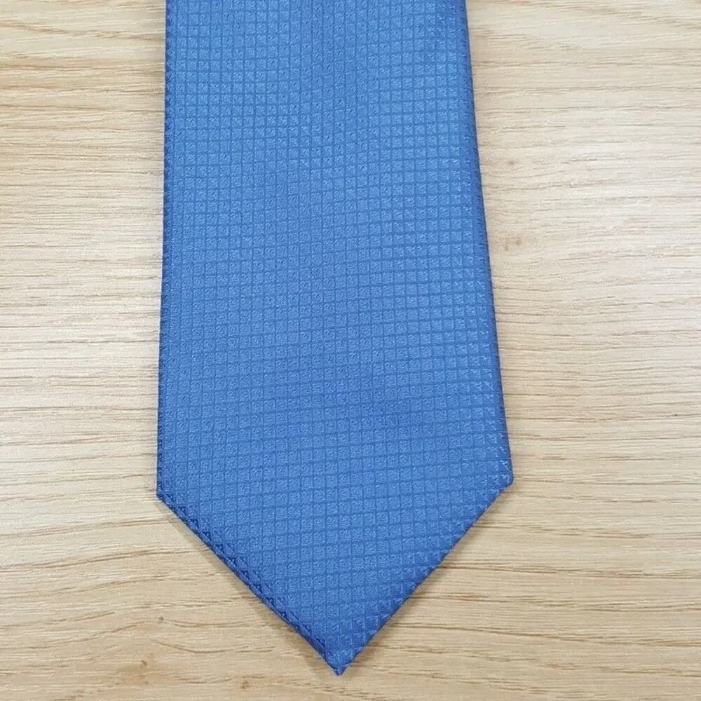 ALFANI Mens Neck Tie Solid Blue Slim Textured Micro Geo Pointed